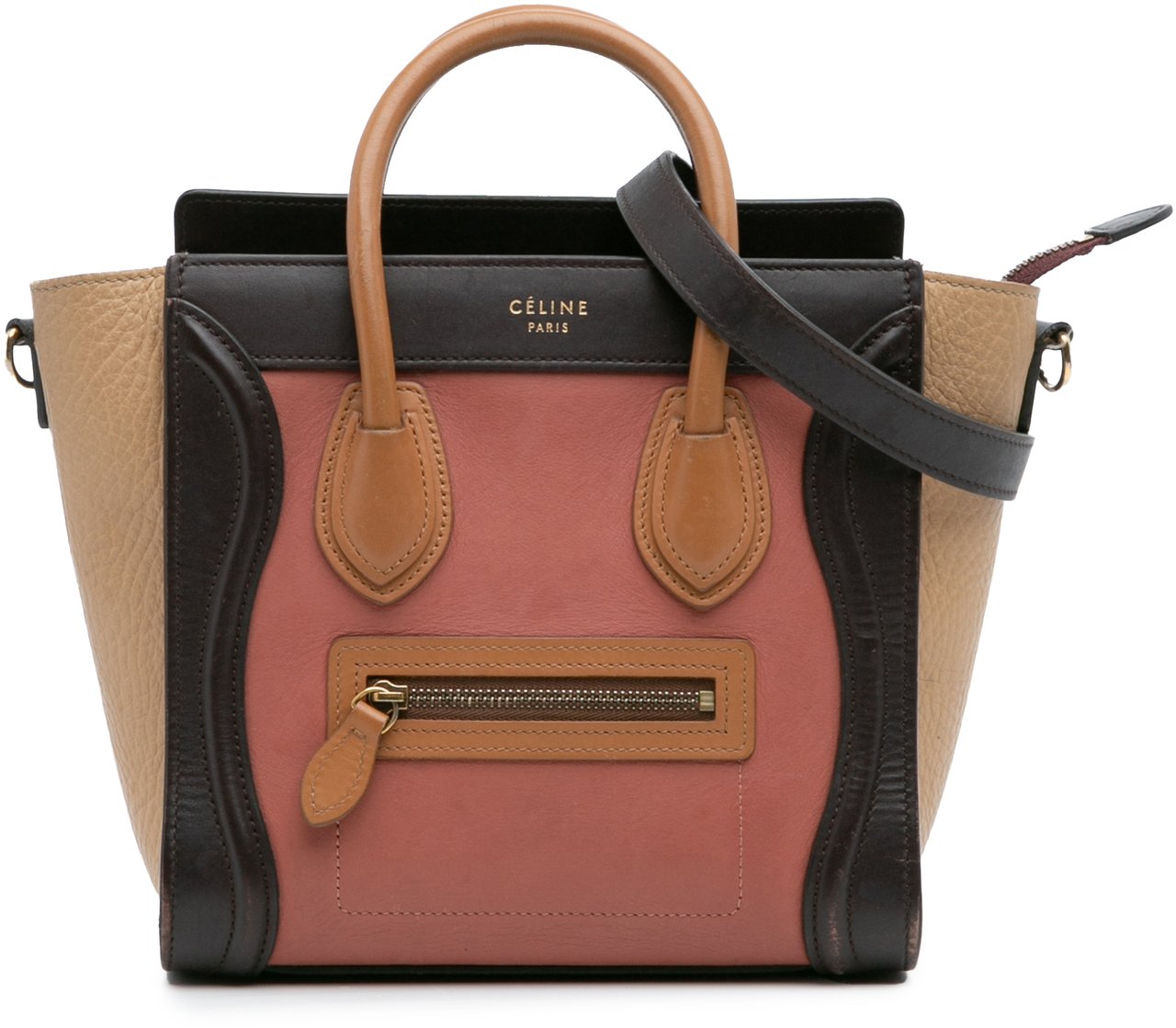 Celine Nano Tricolor Leather Luggage Tote Roze