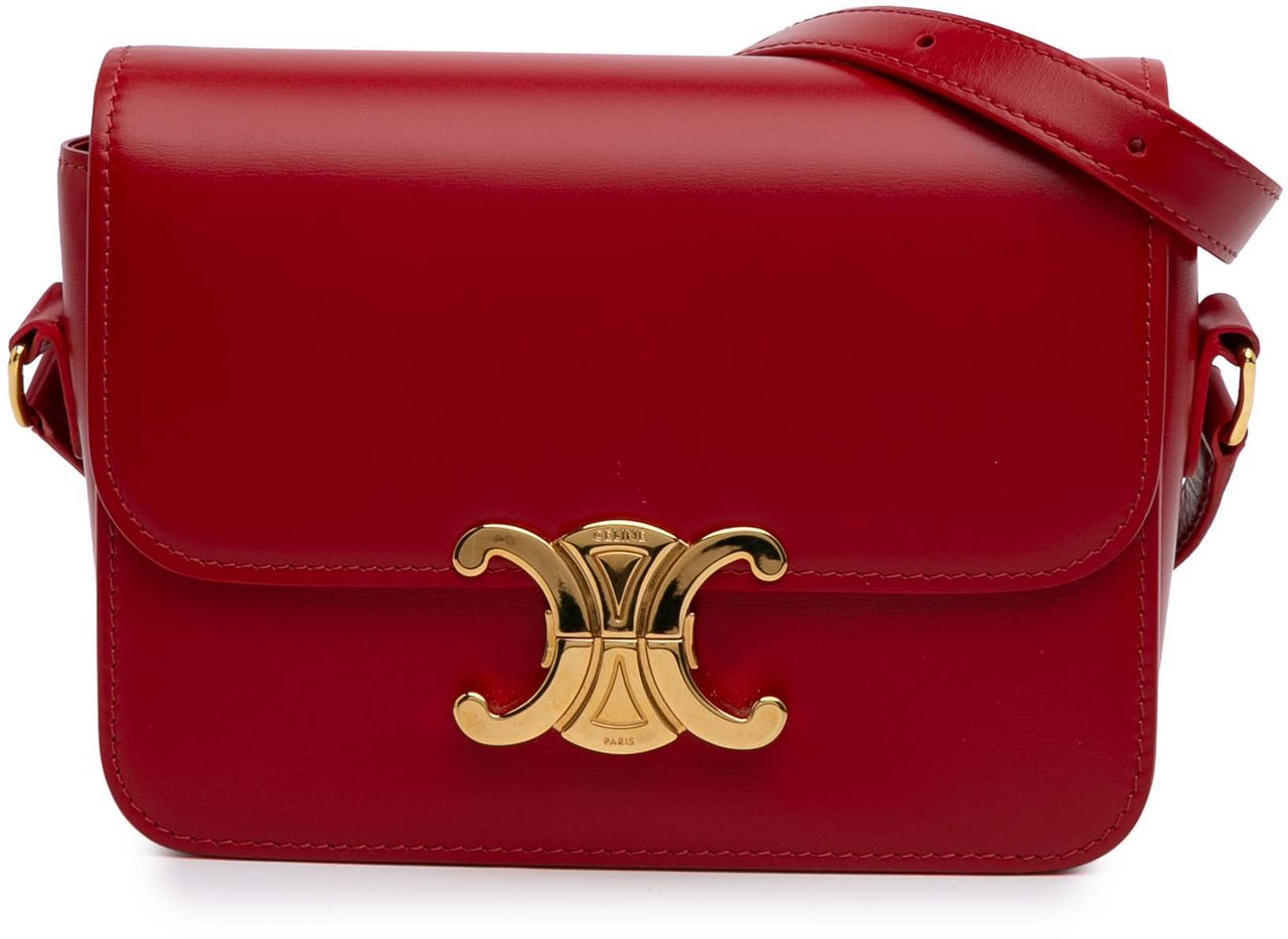 Celine Teen Shiny Calfskin Triomphe Crossbody Rood