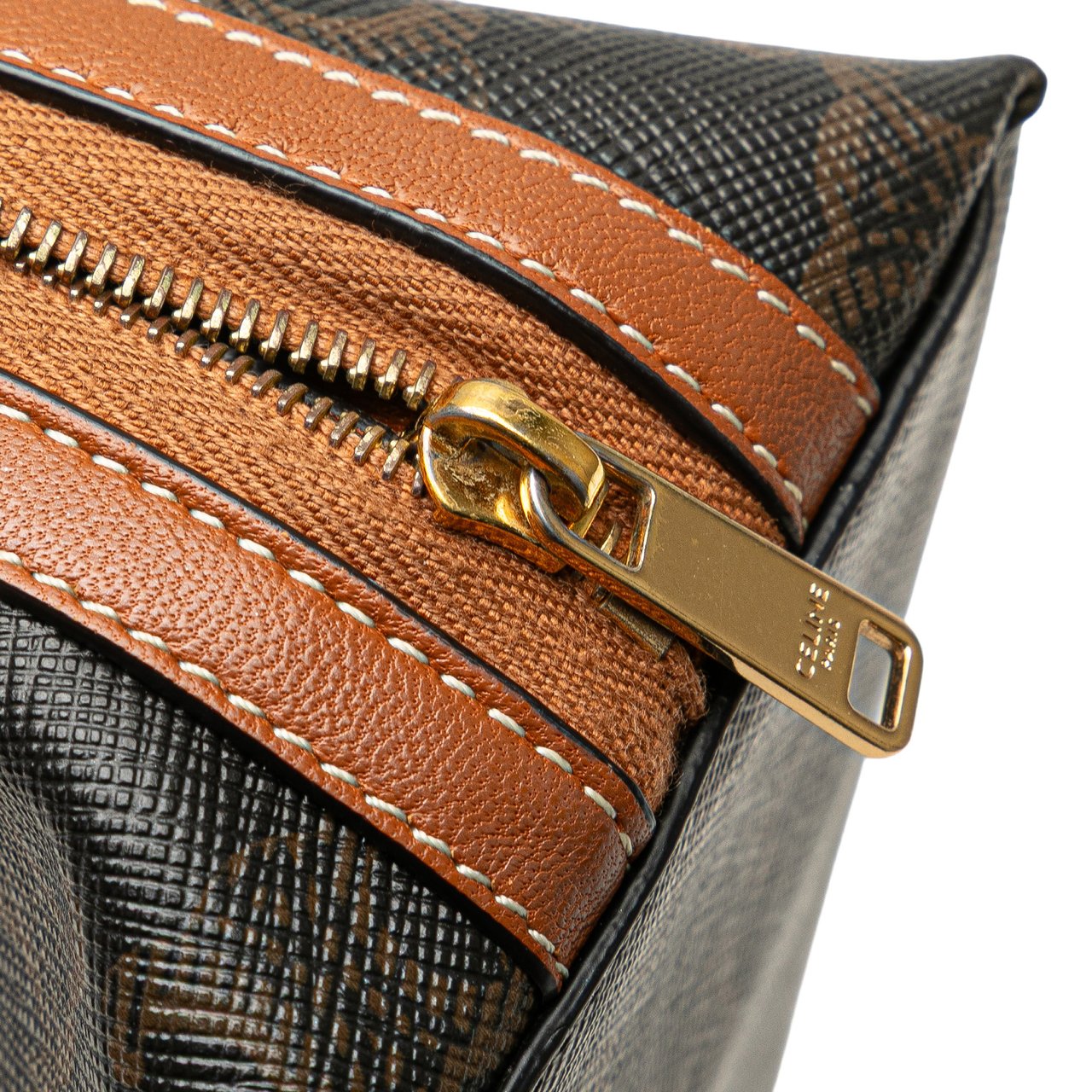 Celine Triomphe Coated Canvas Embroidered Logo Clutch On Chain Bruin