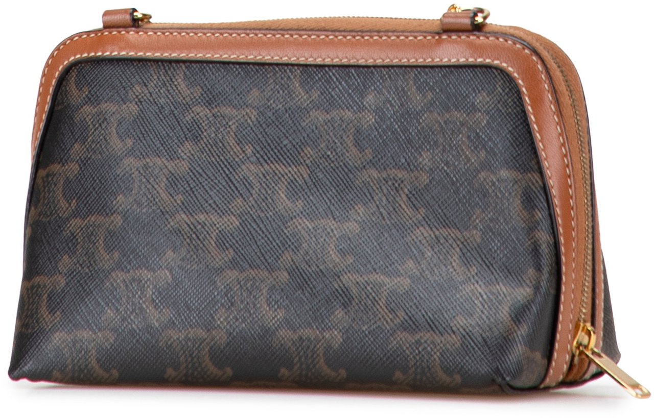 Celine Triomphe Coated Canvas Embroidered Logo Clutch On Chain Bruin