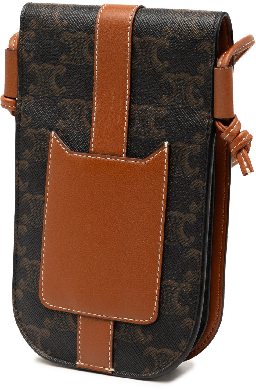 Celine Triomphe Coated Canvas Phone Pouch Flap Crossbody Bruin
