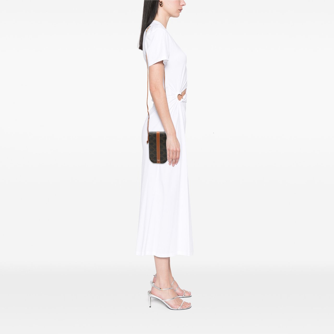 Celine Triomphe Coated Canvas Phone Pouch Flap Crossbody Bruin