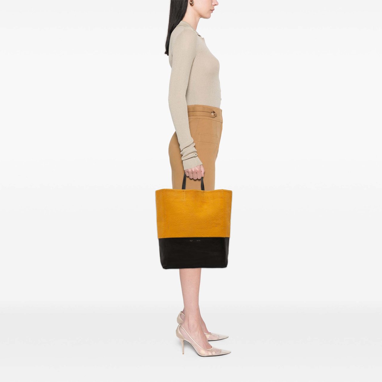 Celine Small Bicolor Suede and Calfskin Vertical Cabas Tote Oranje