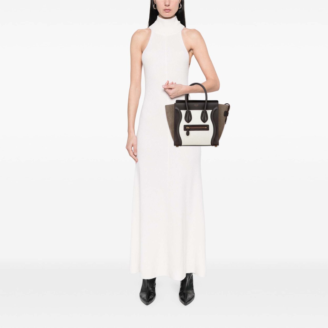 Celine Micro Tricolor Nubuck and Calfskin Luggage Tote Wit