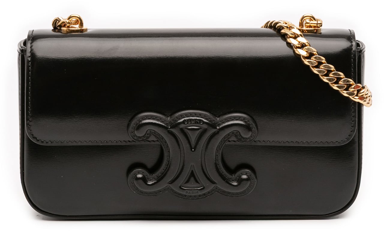 Celine Smooth Calfskin Cuir Triomphe Chain Shoulder Bag Zwart