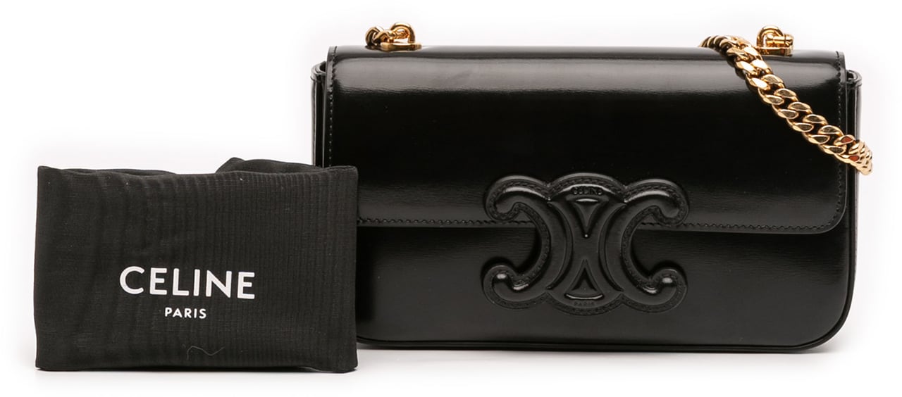 Celine Smooth Calfskin Cuir Triomphe Chain Shoulder Bag Zwart