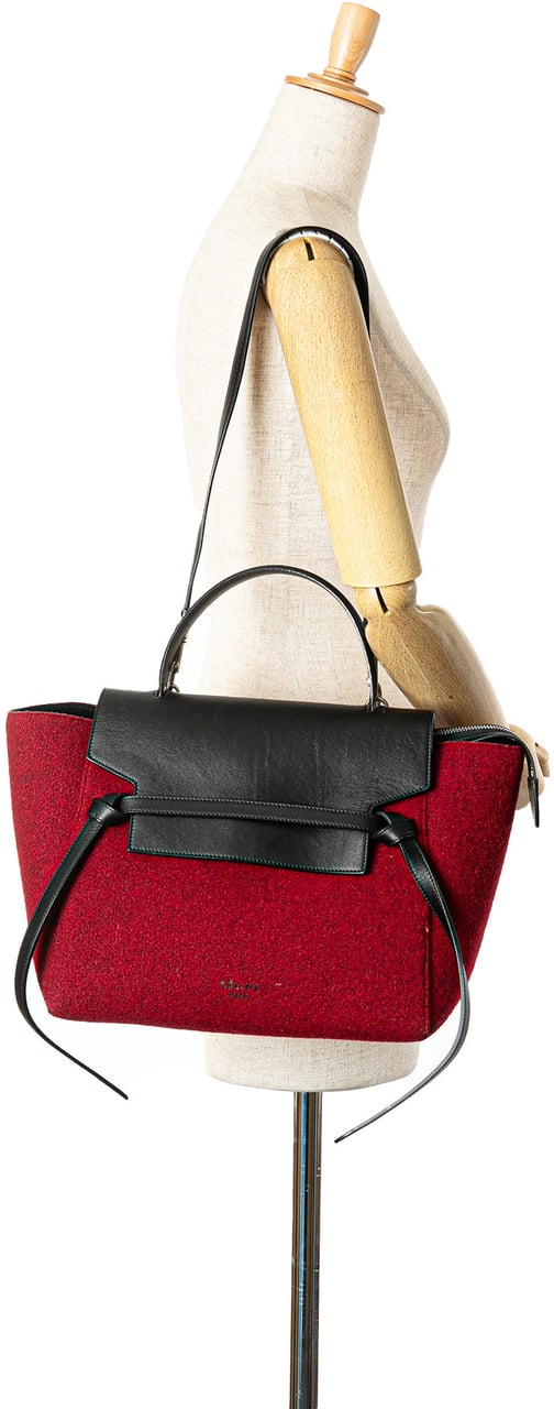 Celine Mini Felt and Calfskin Belt Satchel Rood