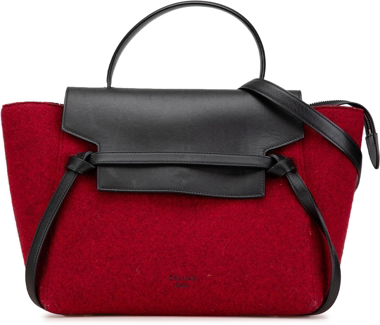 Celine Mini Felt and Calfskin Belt Satchel Rood