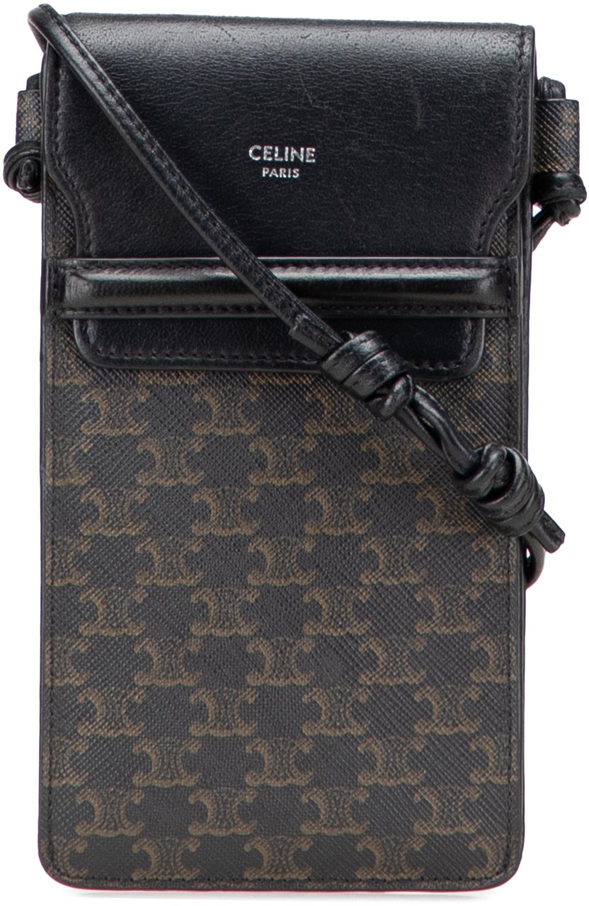 Celine Triomphe Coated Canvas Phone Pouch Flap Crossbody Bruin