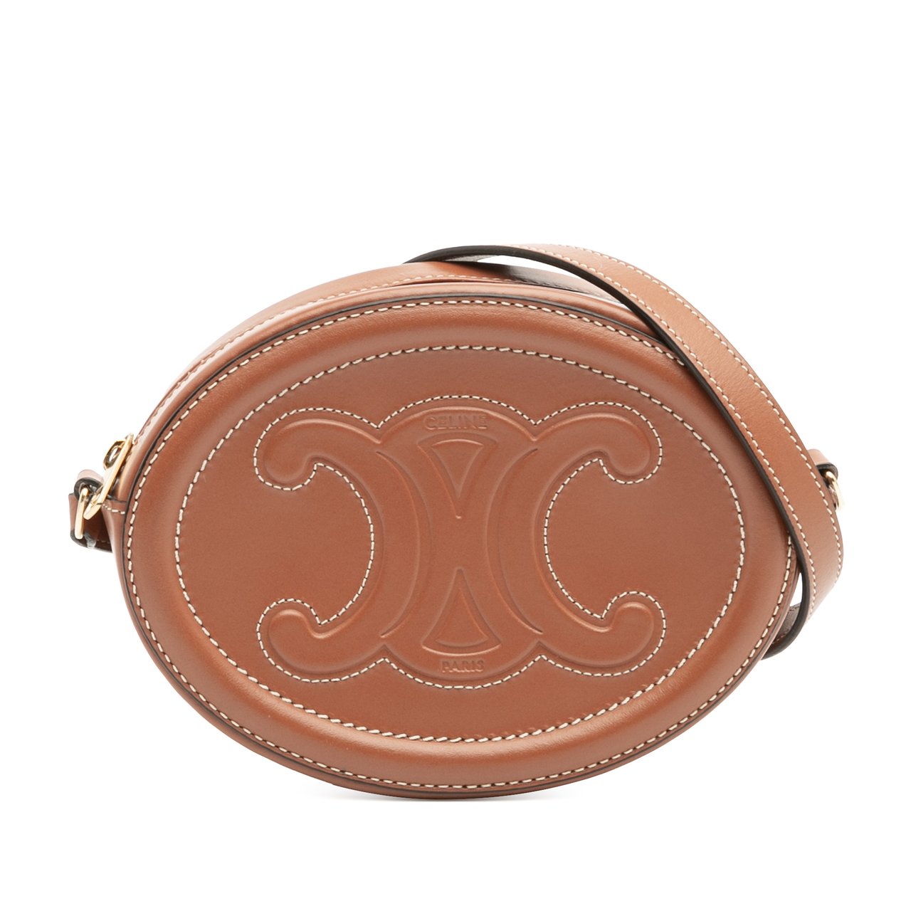 Celine Small Calfskin Cuir Triomphe Oval Crossbody Bruin