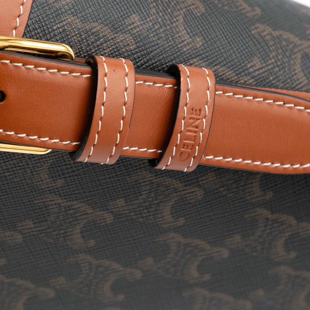 Celine Classique Triomphe Coated Canvas and Calfskin Triomphe Crossbody Bruin