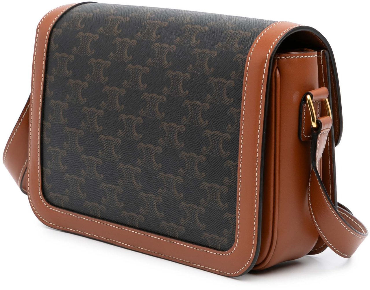 Celine Classique Triomphe Coated Canvas and Calfskin Triomphe Crossbody Bruin