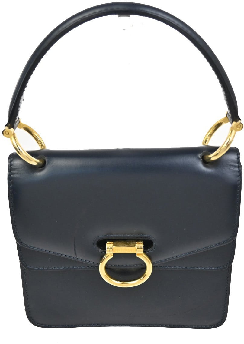 Celine Celine Gancini Handbag Leather Navy