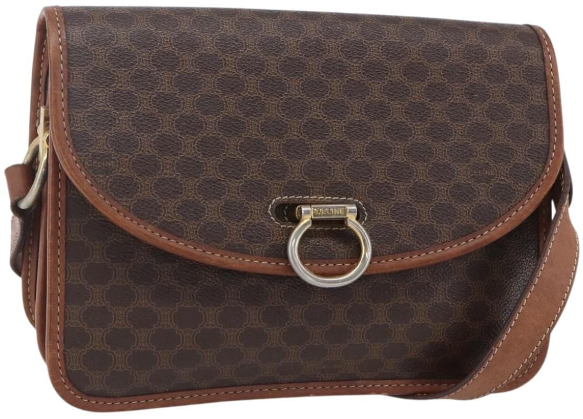 Celine Celine Flap Shoulder Bag Canvas Bruin