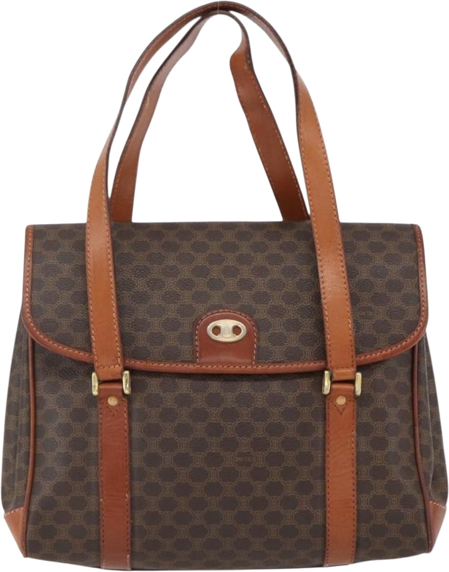 Celine Vintage Macadam Canvas and Leather Bruin