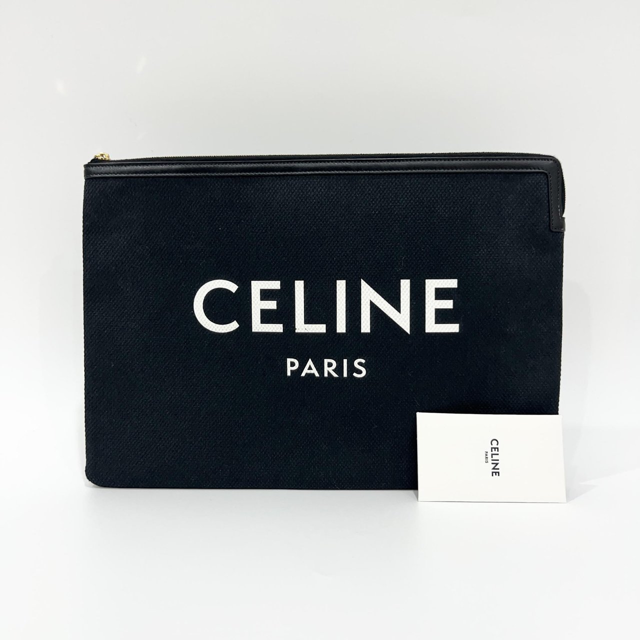 Celine Celine Logo Zip Pouch Floral Jacquard with Leather Small Zwart