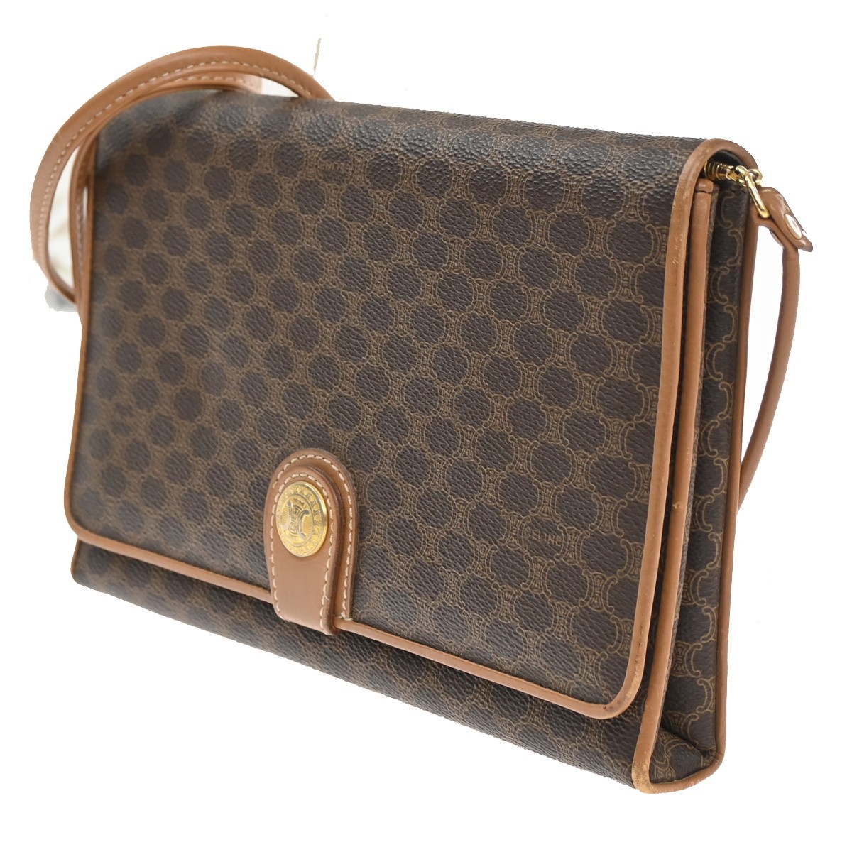 Celine Celine Macadam Shoulder Bag PVC Leather Bruin