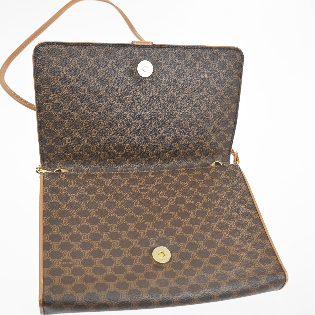 Celine Celine Macadam Shoulder Bag PVC Leather Bruin