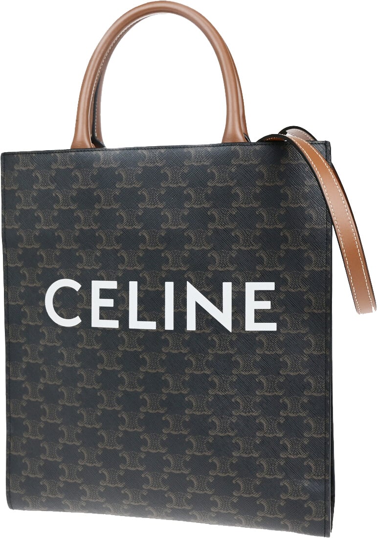 Celine Vertical Cabas Tote Triomphe Coated Canvas Small Bruin