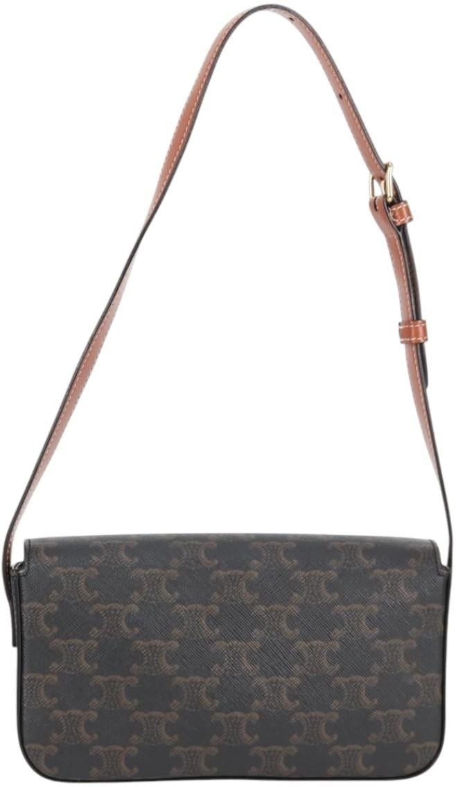 Celine Celine Triomphe East-West Shoulder Bag Triomphe Coated Canvas Zwart