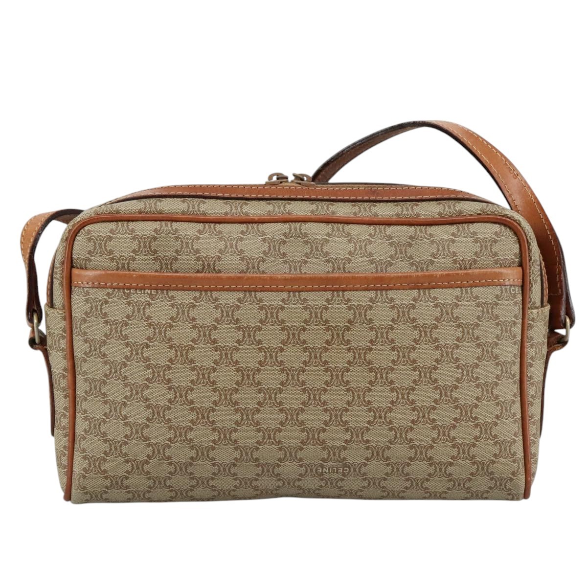 Celine Celine Macadam Shoulder Bag Leather Beige