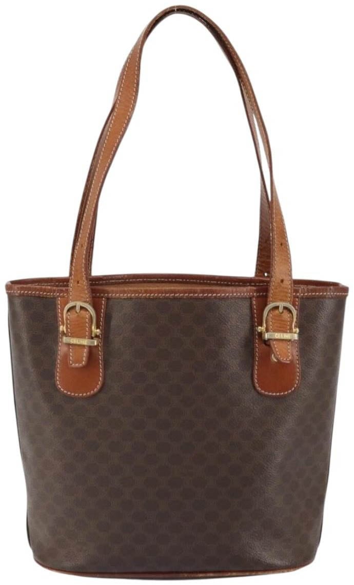Celine Vintage Macadam Shopper Tote Coated Canvas Medium Bruin