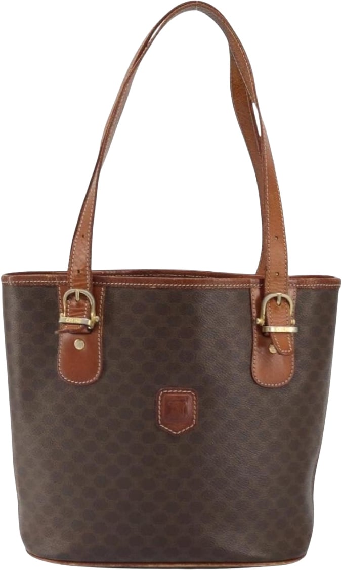 Celine Vintage Macadam Shopper Tote Coated Canvas Medium Bruin