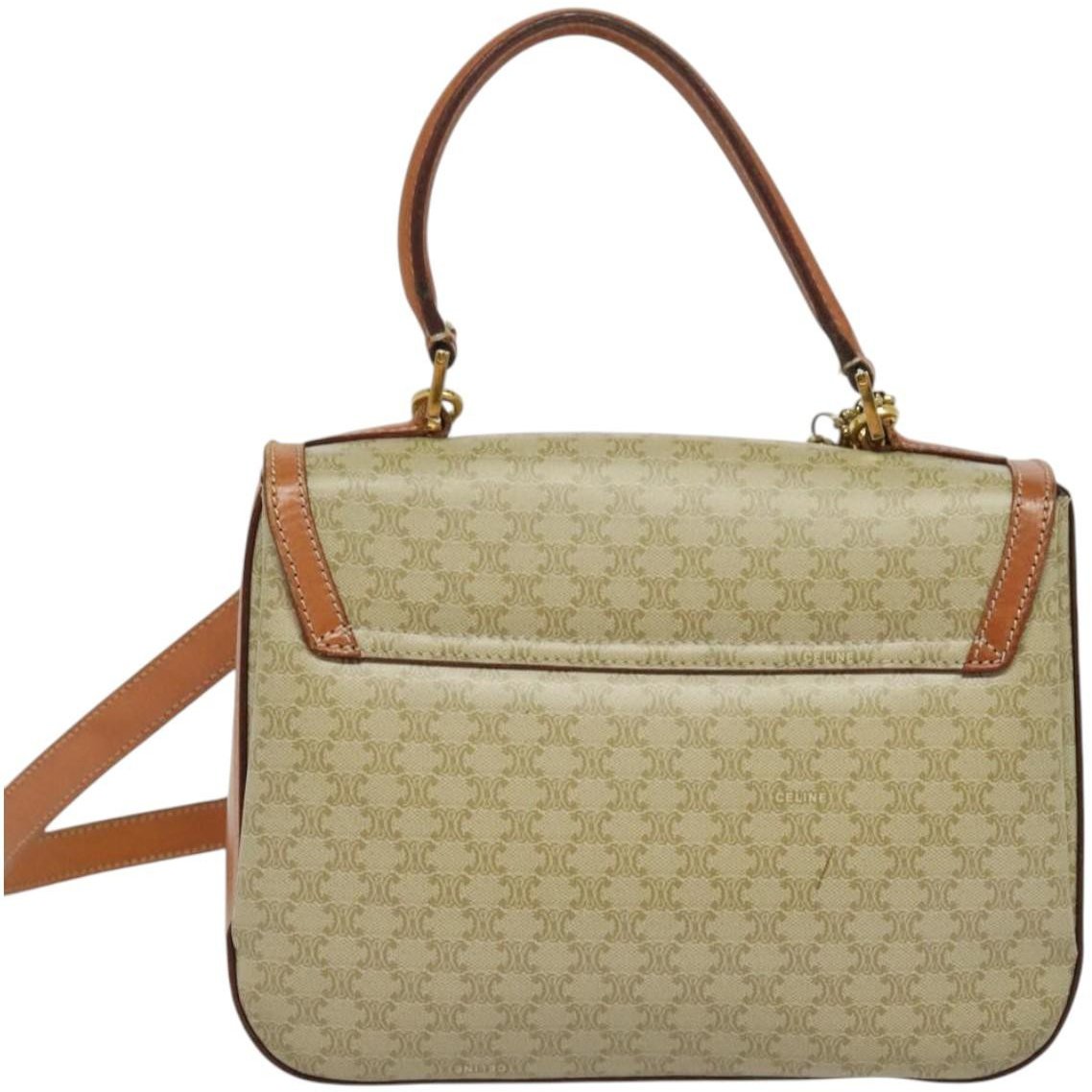 Celine Vintage Convertible Top Handle Macadam Coated Canvas Medium Beige