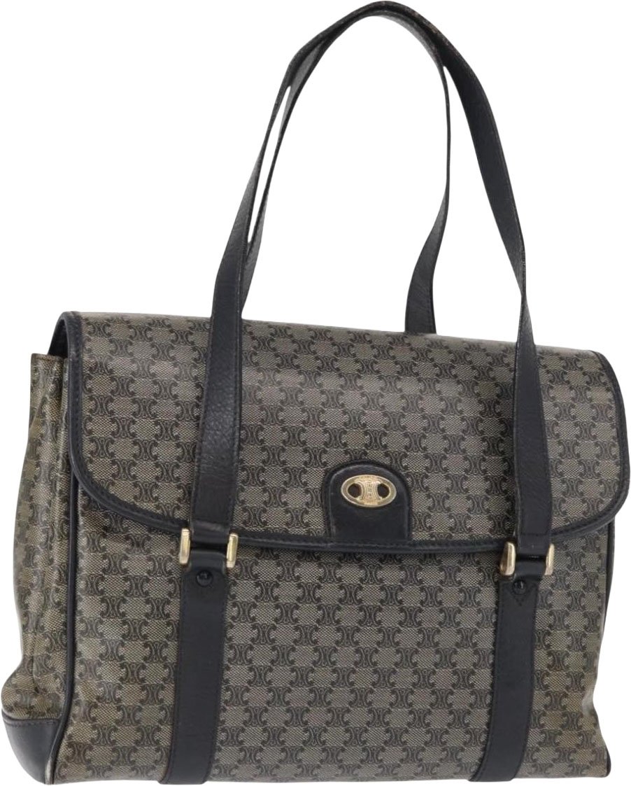 Celine Vintage Macadam Canvas and Leather Zwart