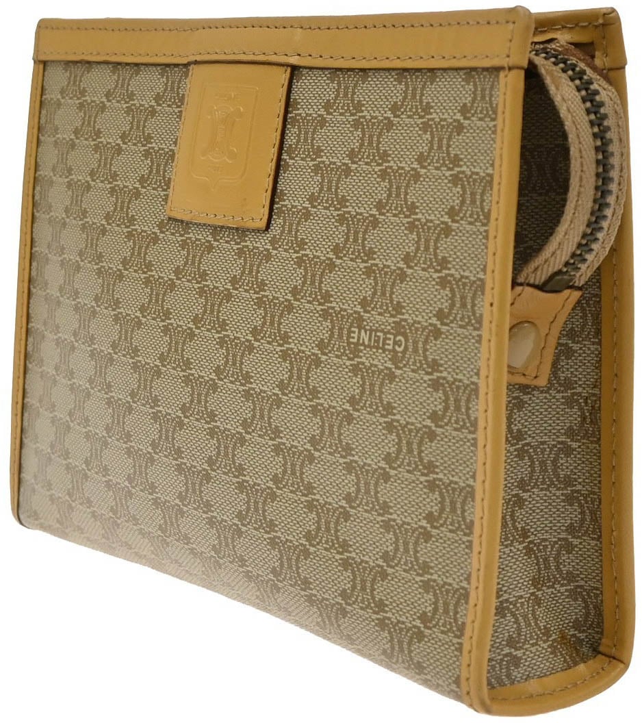 Celine Macadam Pochette Canvas and Leather Beige