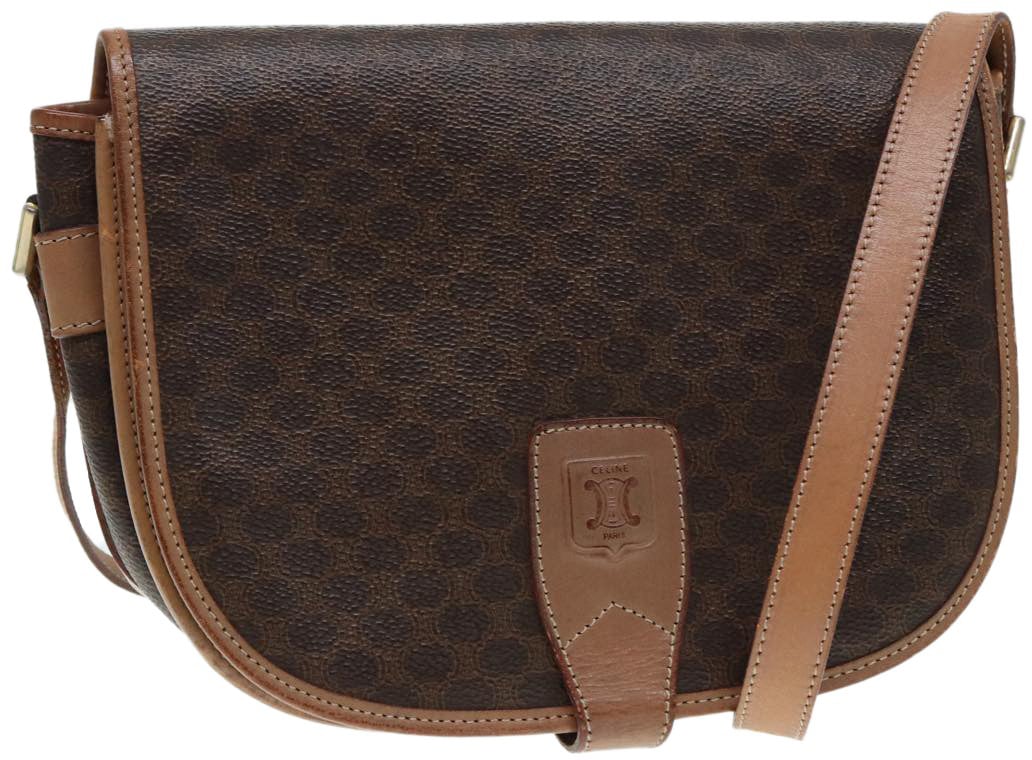 Celine Celine Vintage Saddle Flap Shoulder Bag Macadam Coated Canvas Small Bruin