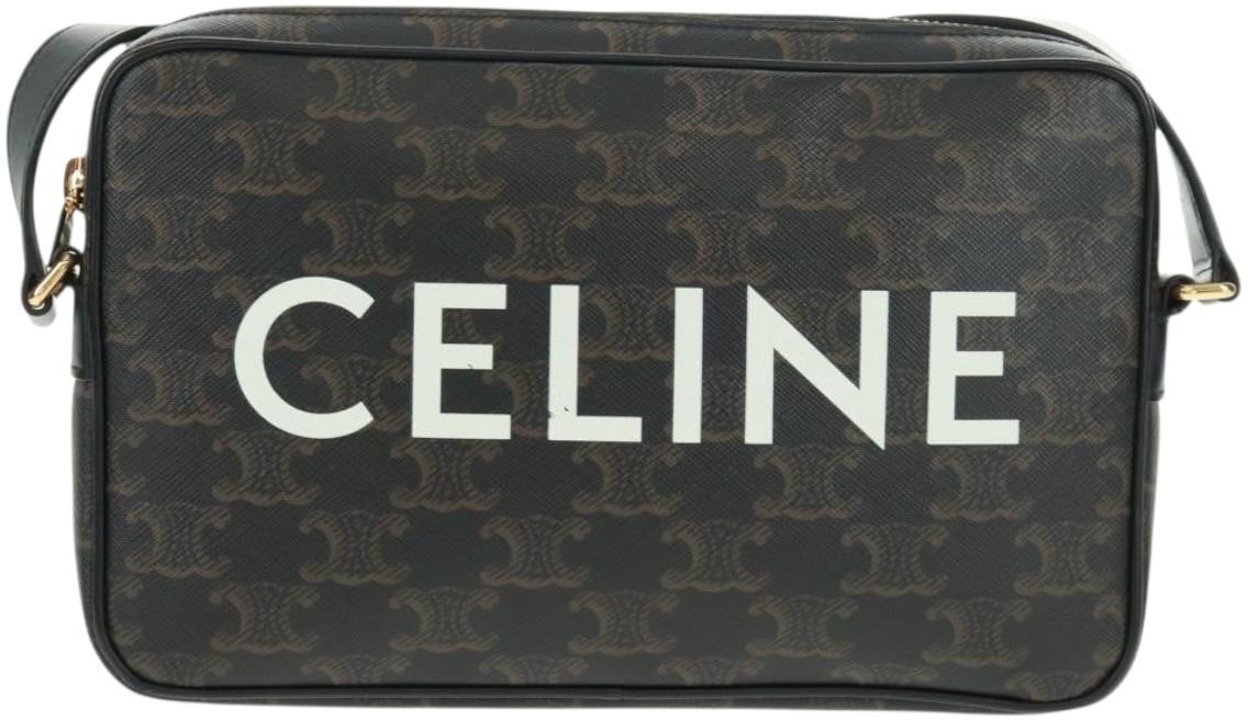 Celine Celine Logo Messenger Bag Triomphe Coated Canvas Medium Zwart