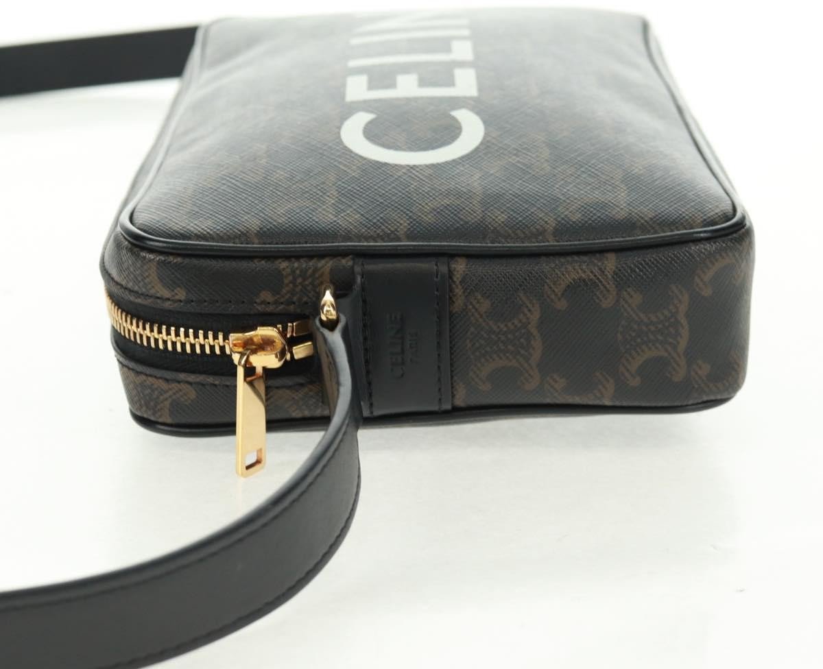 Celine Celine Logo Messenger Bag Triomphe Coated Canvas Medium Zwart