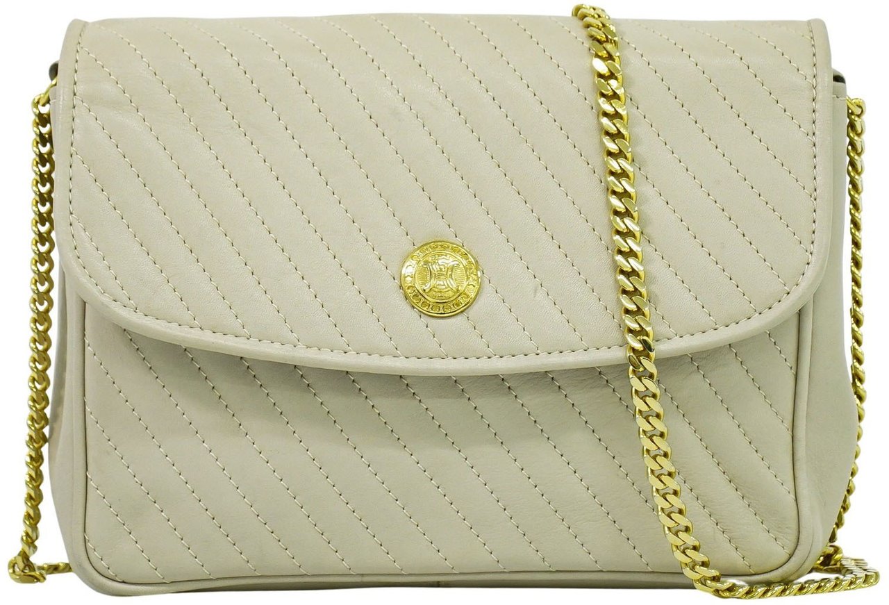 Celine Celine Vintage Flap Shoulder Bag Quilted Leather Beige