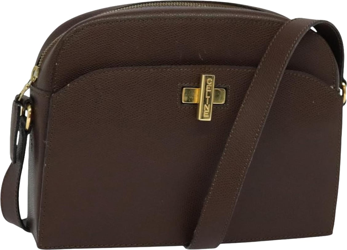Celine Vintage Turnlock Leather Bruin