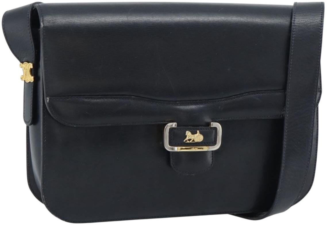 Celine Vintage Horse Carriage Bag Trihomphe leather Navy