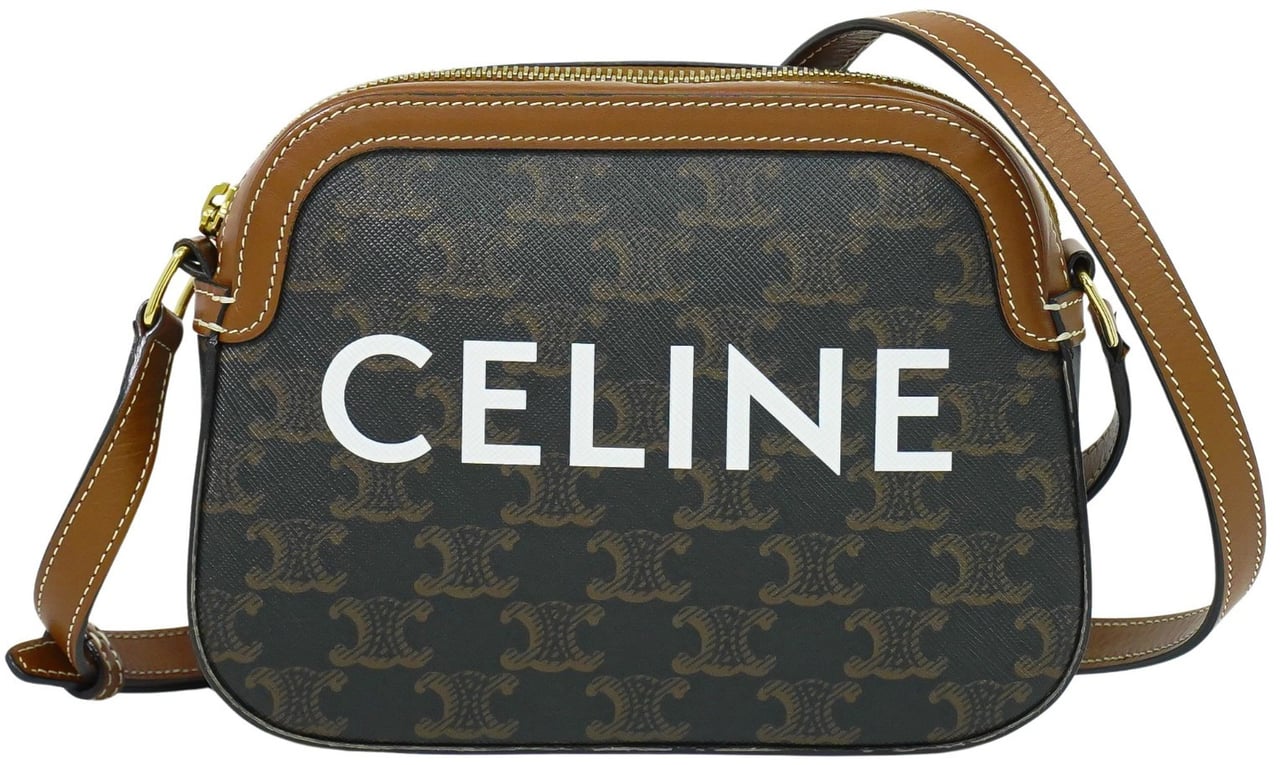 Celine Celine Logo Camera Bag Triomphe Coated Canvas Small Bruin