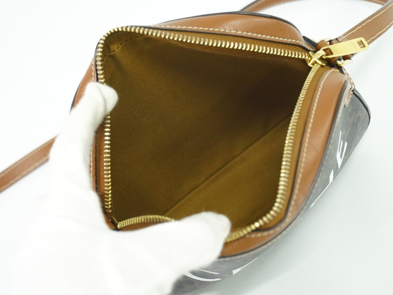 Celine Celine Logo Camera Bag Triomphe Coated Canvas Small Bruin