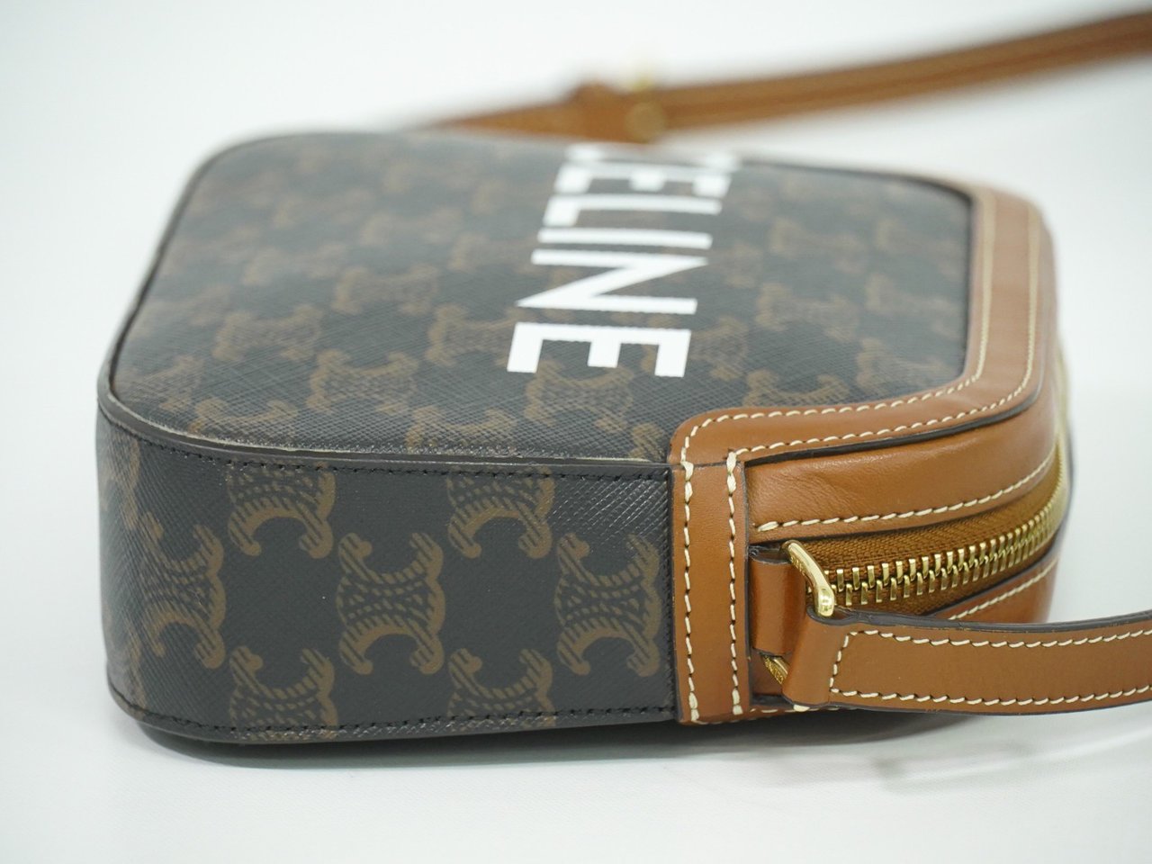 Celine Celine Logo Camera Bag Triomphe Coated Canvas Small Bruin