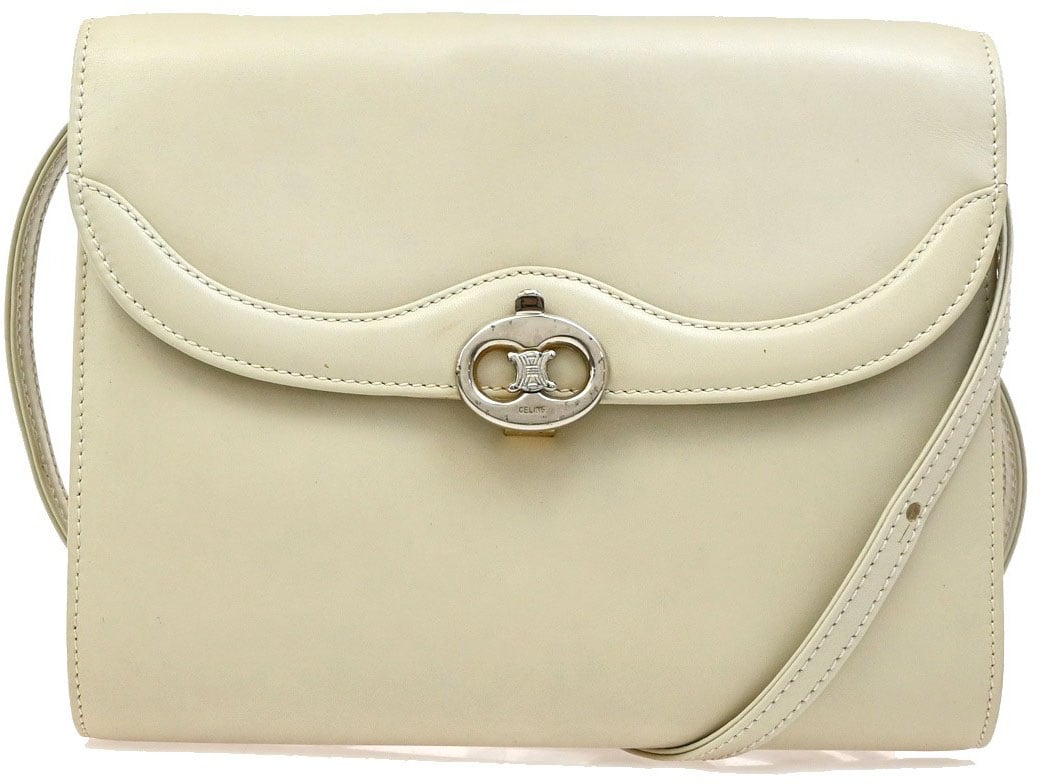 Celine Celine Vintage Triomphe Flap Bag Leather Medium Wit