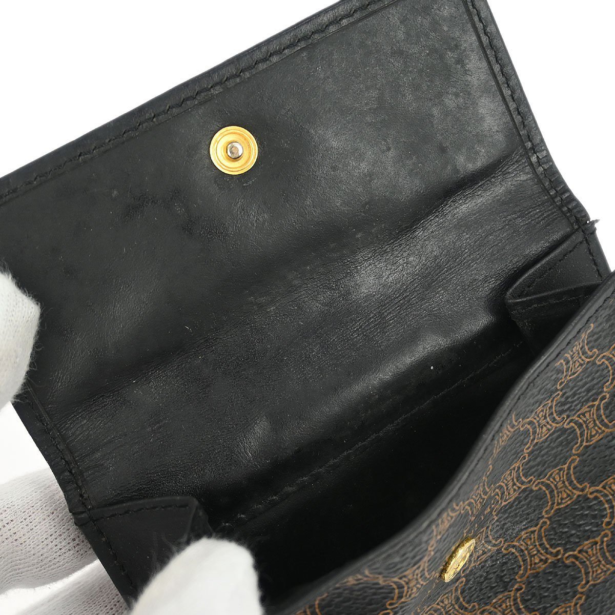 Celine Celine Vintage Bifold Wallet Macadam Coated Canvas Compact Zwart