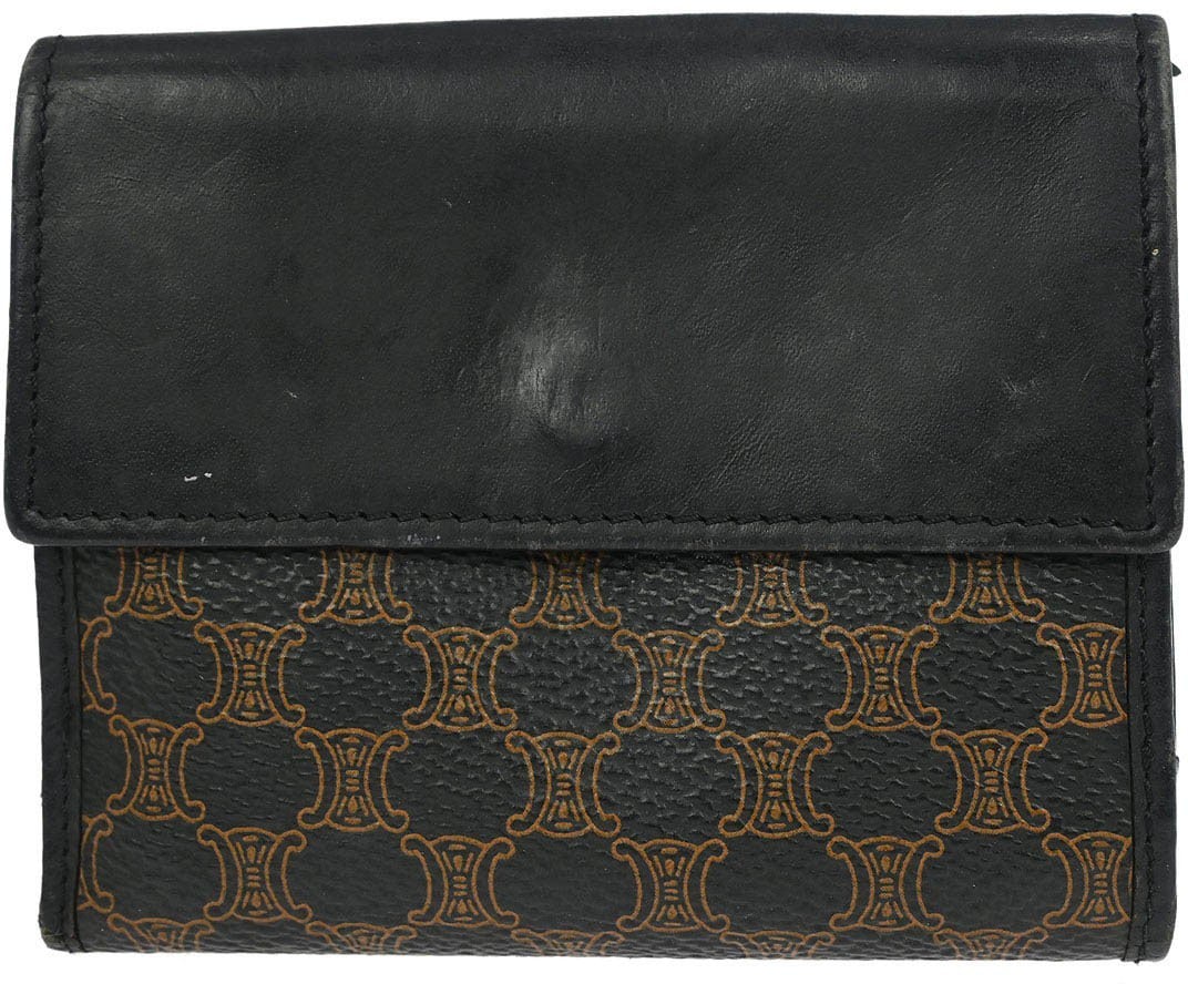 Celine Celine Vintage Bifold Wallet Macadam Coated Canvas Compact Zwart