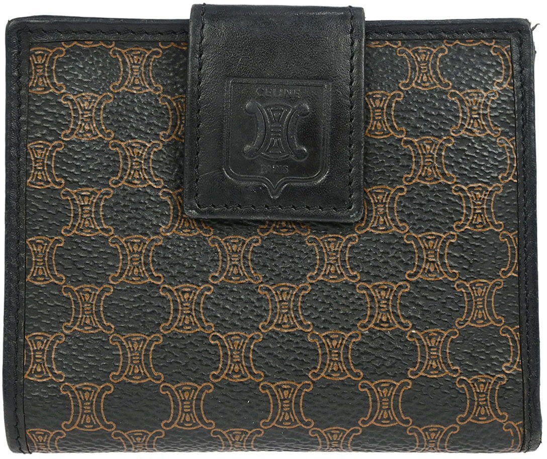 Celine Celine Vintage Bifold Wallet Macadam Coated Canvas Compact Zwart