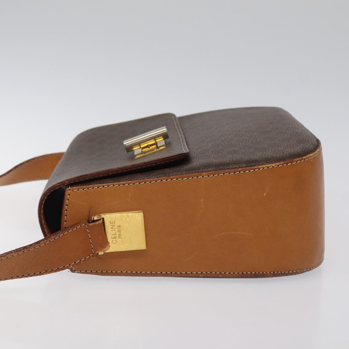 Celine Celine Vintage Convertible Macadam Turnlock Shoulder Bag Canvas and Leather Bruin