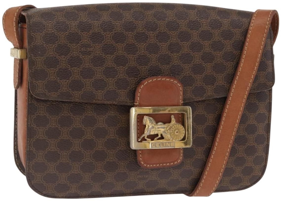 Celine Celine Vintage Horse Carriage Macadam Shoulder Bag Canvas Bruin