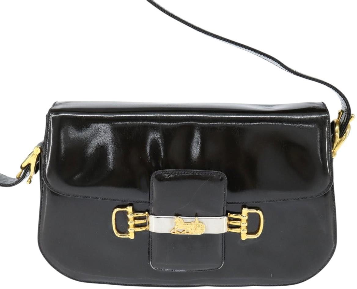 Celine Celine Vintage Carriage Flap Clutch Leather Zwart