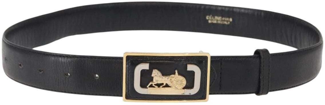 Celine Celine Belt Leather with Metal Thin Zwart