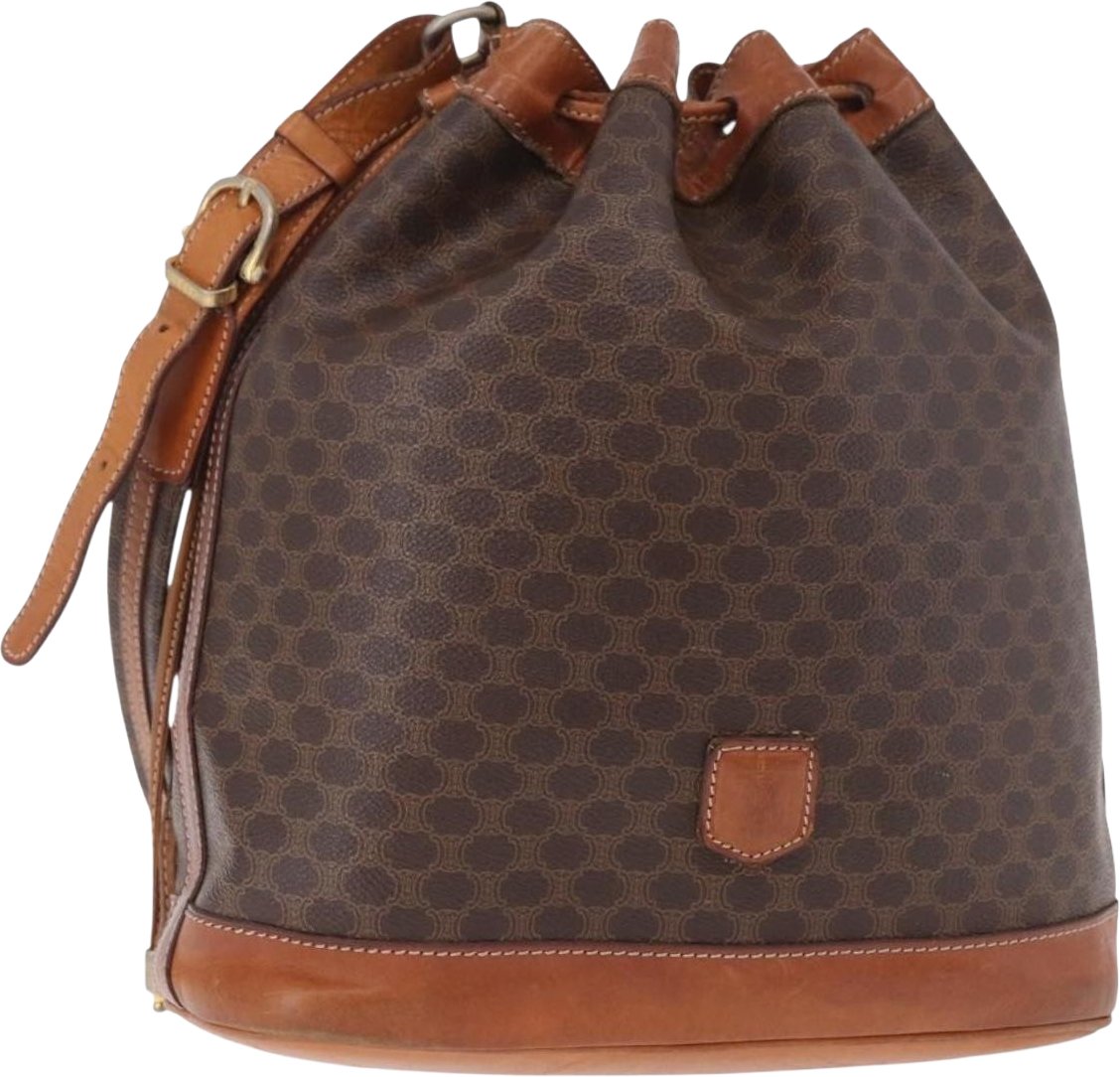 Celine Macadam Bucket Bag Canvas and Leather Bruin