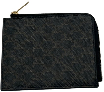 Celine Triomphe Zip Around Wallet Leather Compact Bruin