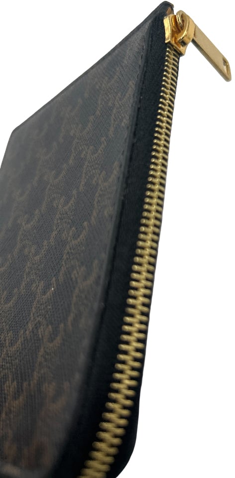 Celine Triomphe Zip Around Wallet Leather Compact Bruin